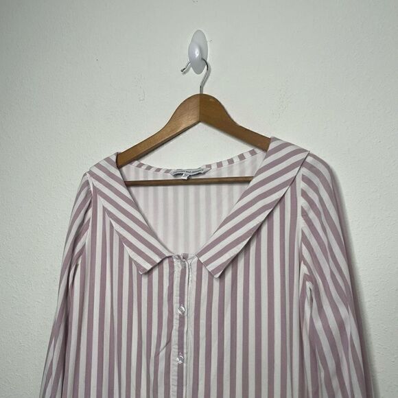 Cupcakes & Cashmere Women’s Pink White Striped Button Up Long Sleeve Dress Sz XS - Picture 2 of 9